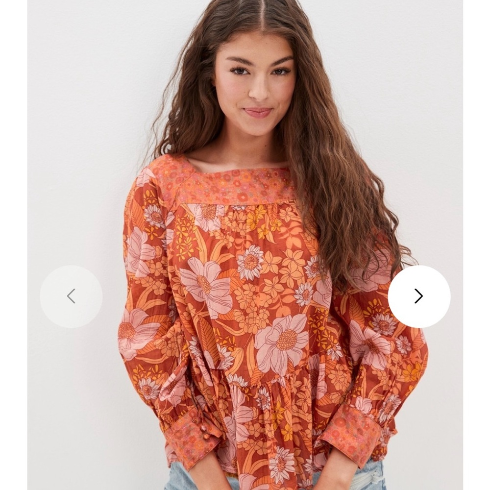 American Eagle Outfitters Orange Floral Blouse